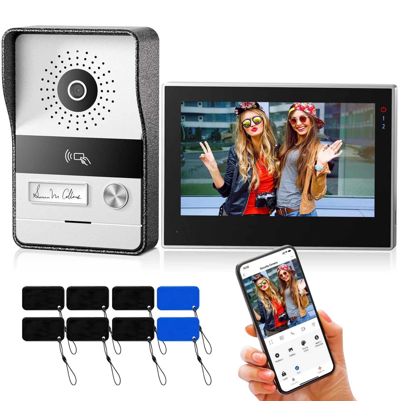 2-wire TMEZON WiFi Video Doorphone Doorbell Intercom 7 Inch 1080P Touchscreen Monitor APP/Swipe/Card 4in1 Unlock tuya app