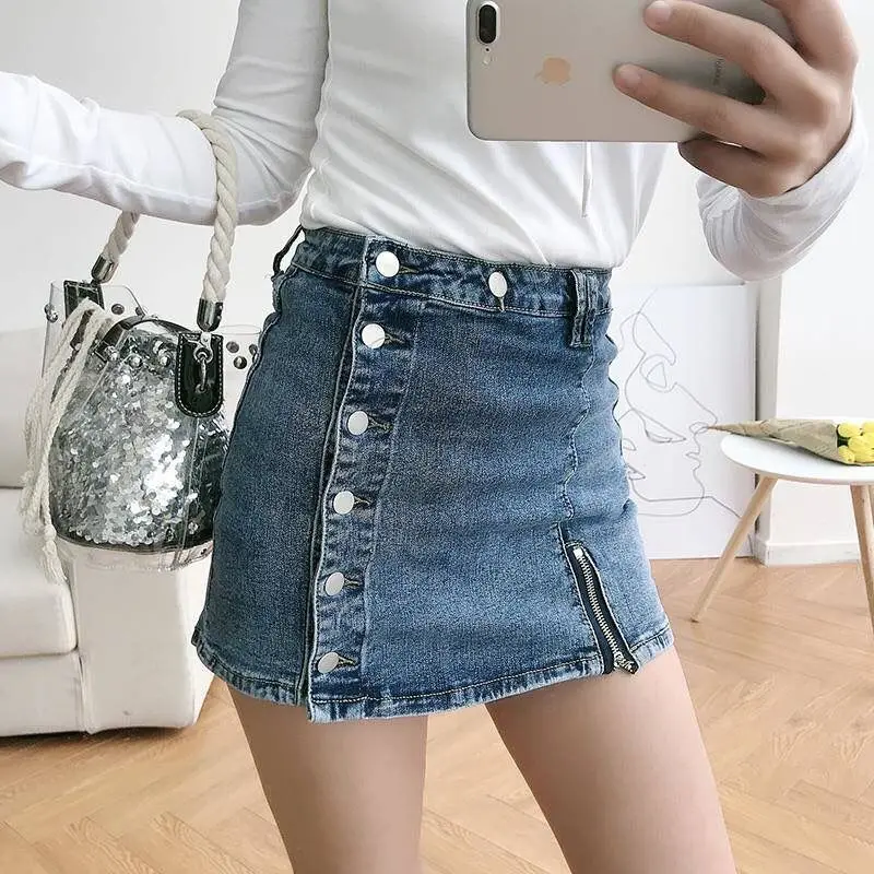 2023 Summer New High Waist Elastic  Denim Skirt  korean fashion clothing  Slight Strech  vintage  jean skirt
