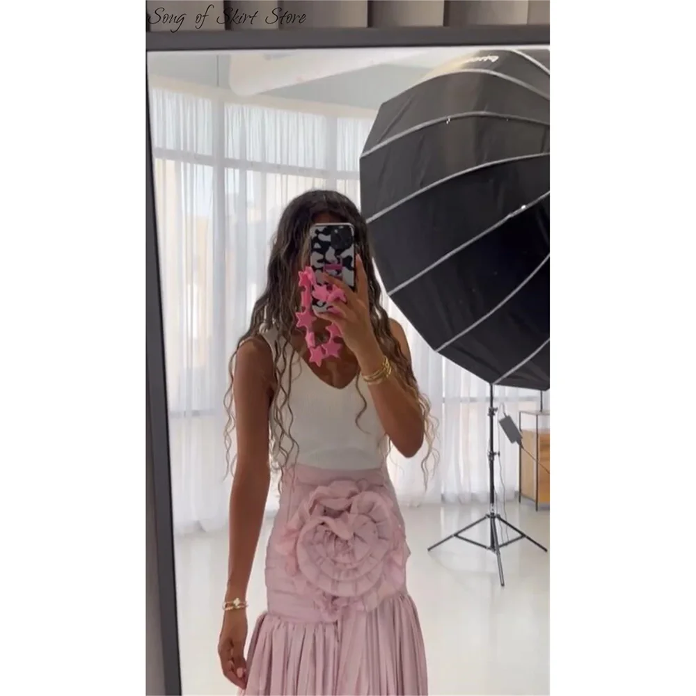 Customized Sleeveless A-line 3D Appliques V Neck Chiffon Skirt Prom Gown Mesh Dress Evening Party Dresses فساتين للحفلات الراقصة