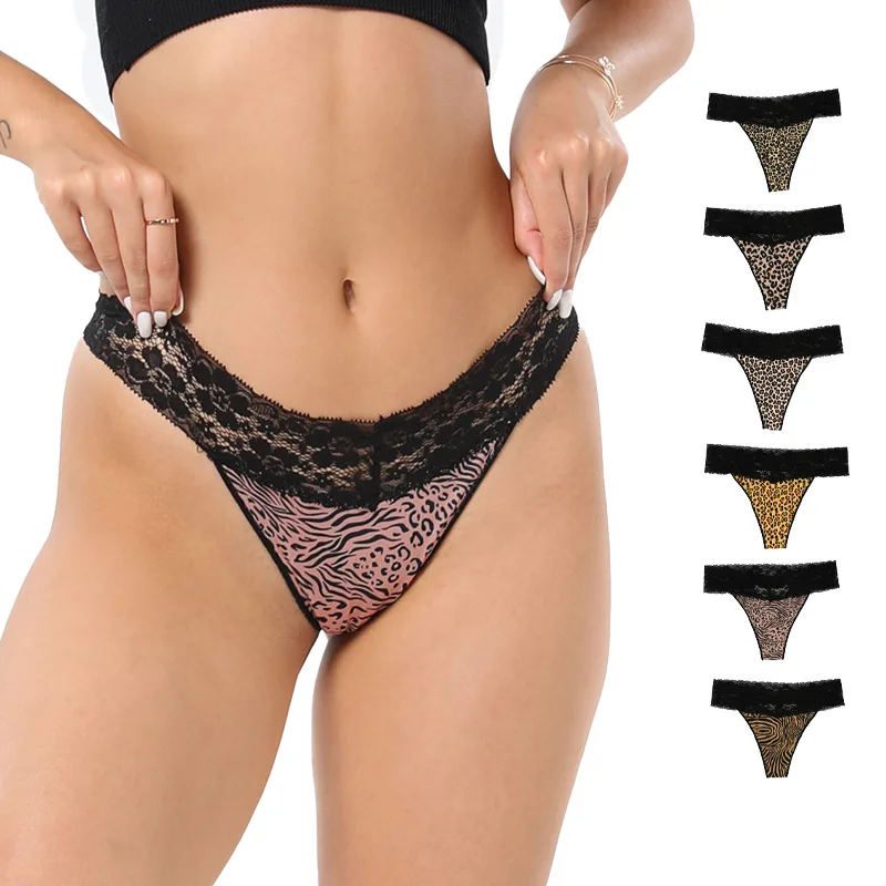 Pack of 3 large size pure cotton underwear, sexy lace thong, invisible low waist hip lift pattern