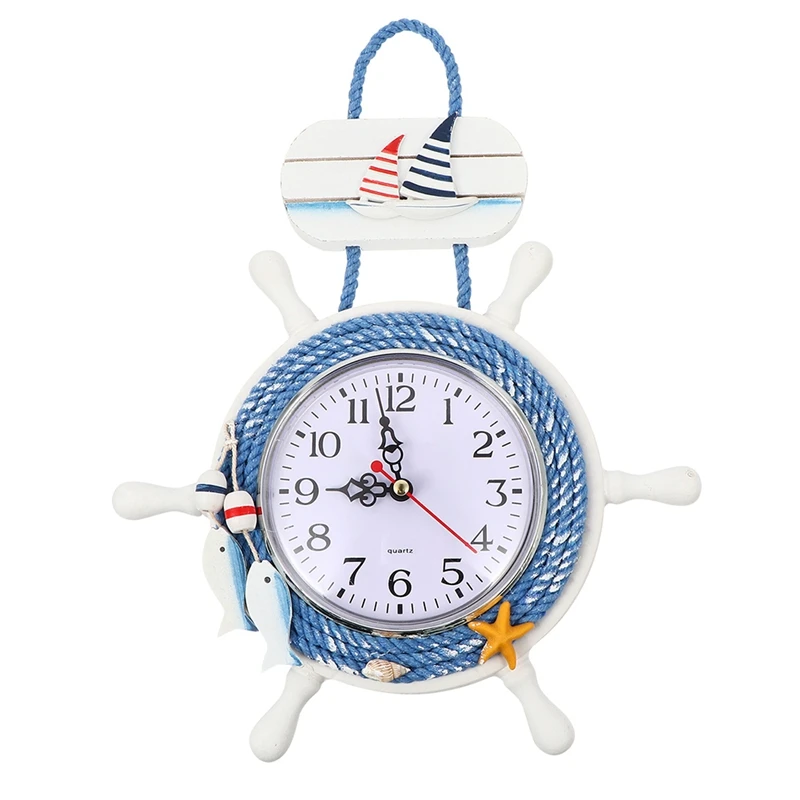 

Mediterranean Style Anchor Clock Beach Theme Clock Sailing Ship Wheel Steering Wheel Decoration