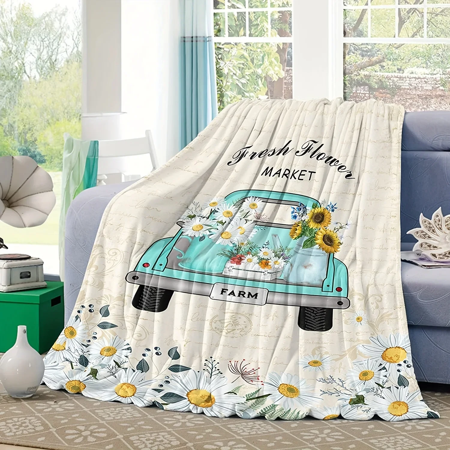 

1 Stück blaugrüendruck, leicht, weich, warm, Decke, Landkomfort, Plüschbett, Sofa, Auto, Büro