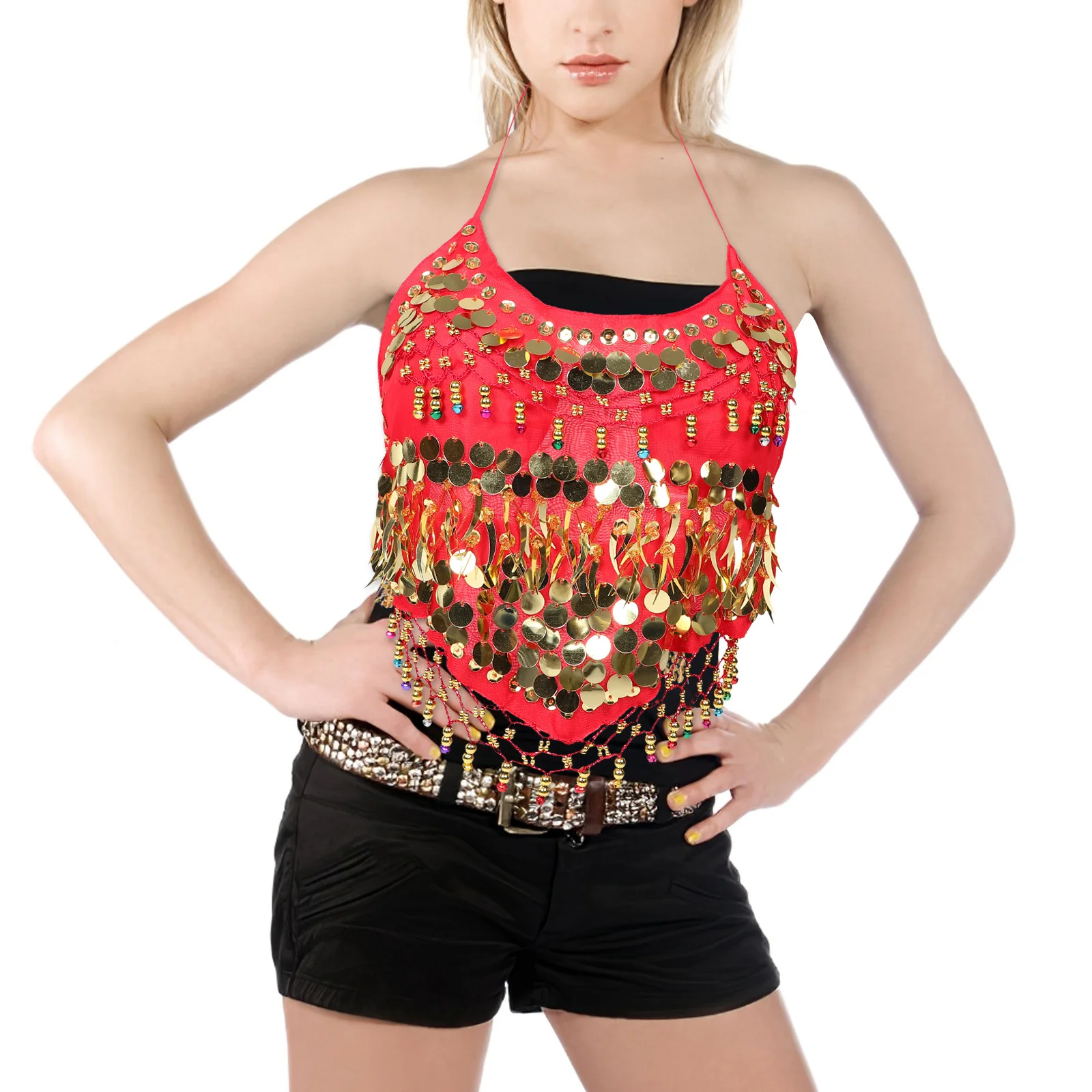 

Sequin Belly Dancing Top Women Outfit Bright Color Sparkly Bra Festival Tribal Dance Performance Belly Dancing
