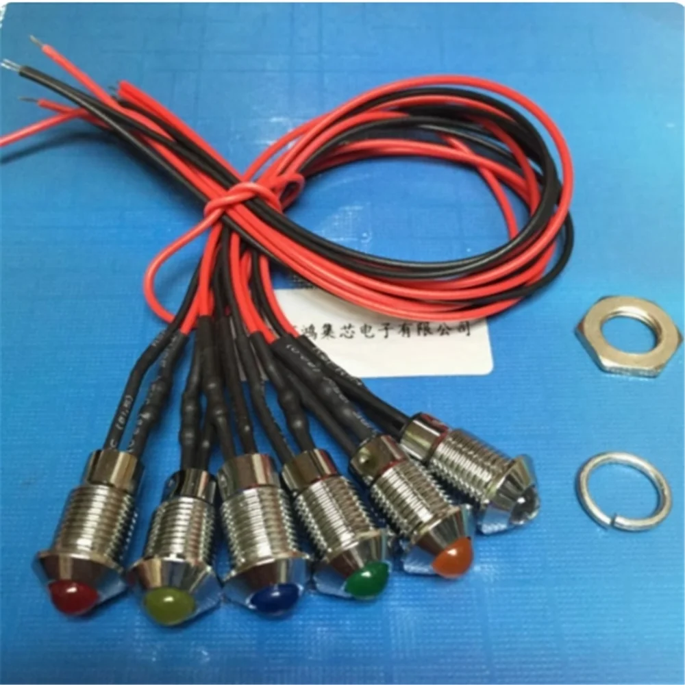 30pcs 8mm metal waterproof tape cable 3V 5V 12V 24V 220V F5 light LED light tube indicator signal Red blue green yellow