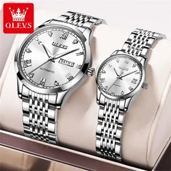 OLEVS Couple Pair Watch Automatic for Men and Women His and Hers Watches Set Gifts Mechanical Self-Winding Tourbillon Big Face