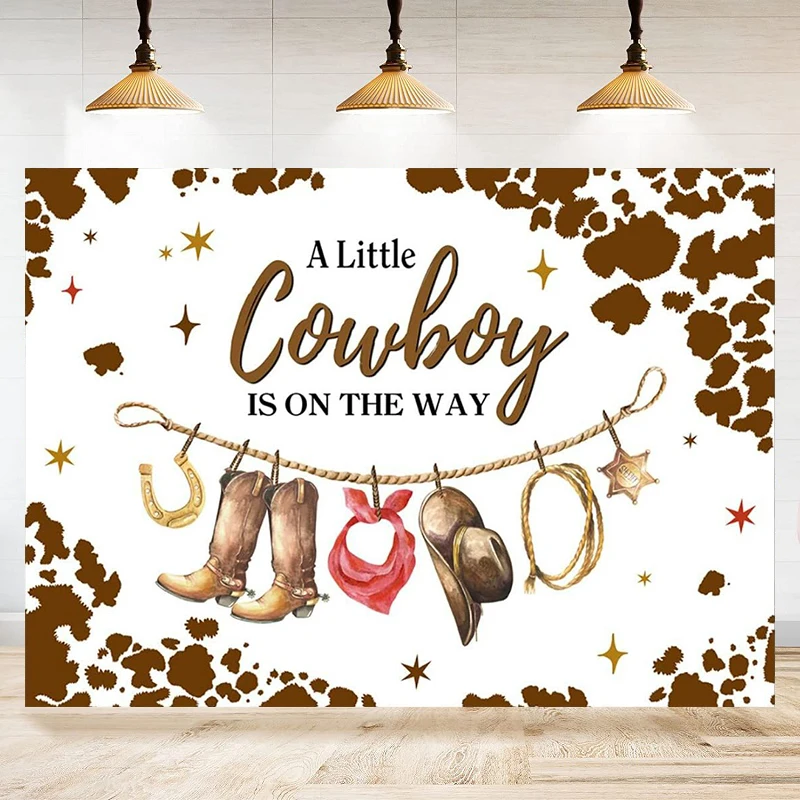 Western Cowboy Photography Backdrop Birthday Cowboy Is On The Way Background Photobooth Decor Banner