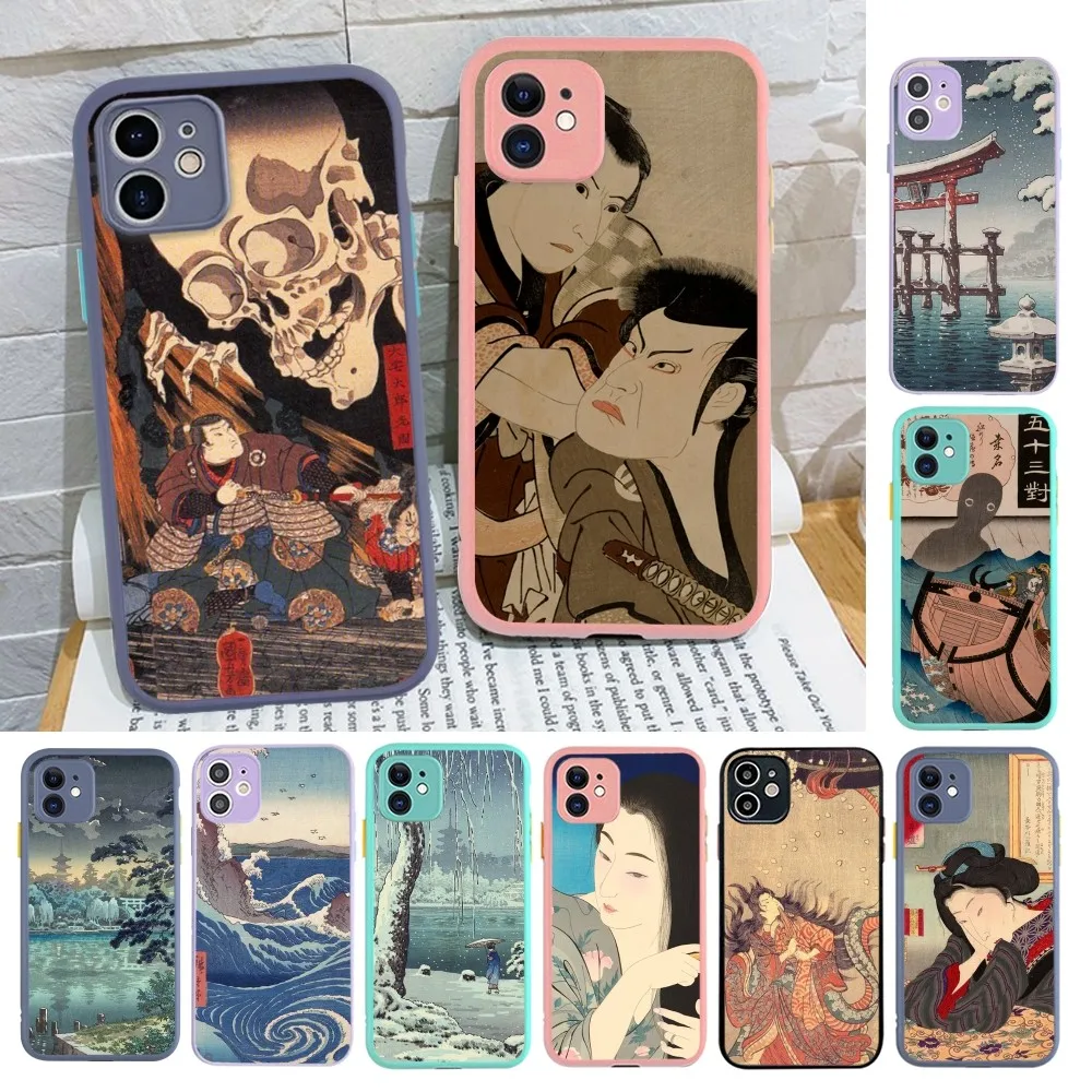 Ukiyo-e Japanese Style Art Phone Case For IPhone 14 11 12 13 Mini Pro Max 8 7 Plus X XR XS MAX Translucent Matte Cover