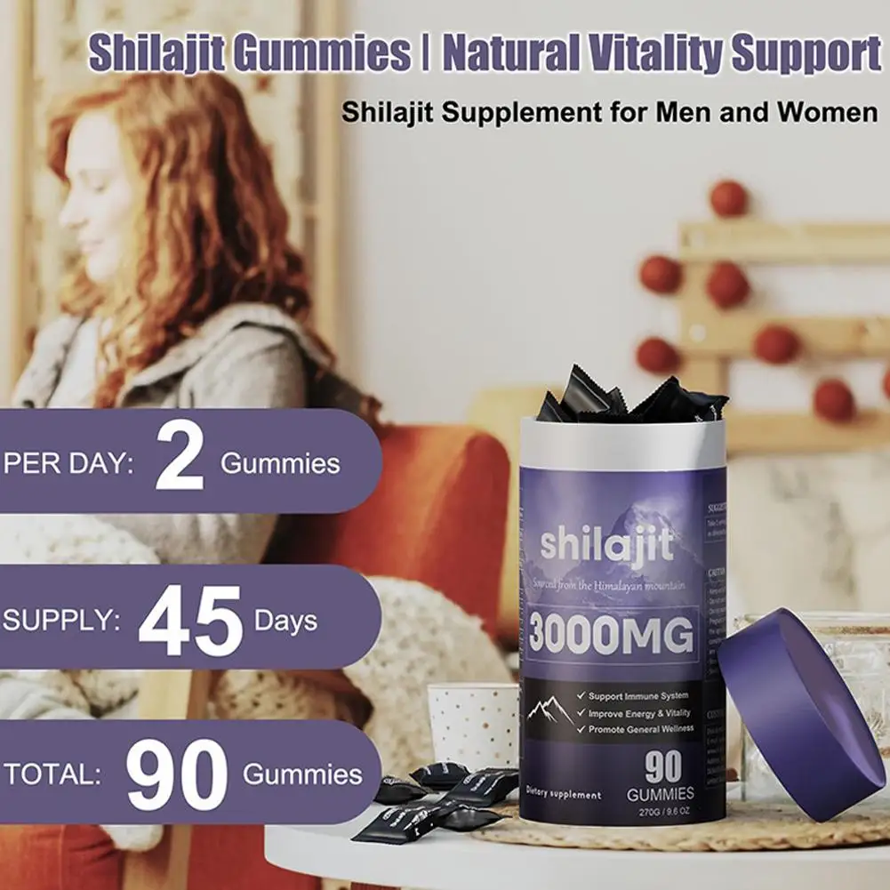 90pcs 3000MG Shilajit Amino Acid Daily Dietary Supplement 60 Gummies Gummies For Anti-fatigue Improve Exercise Performance