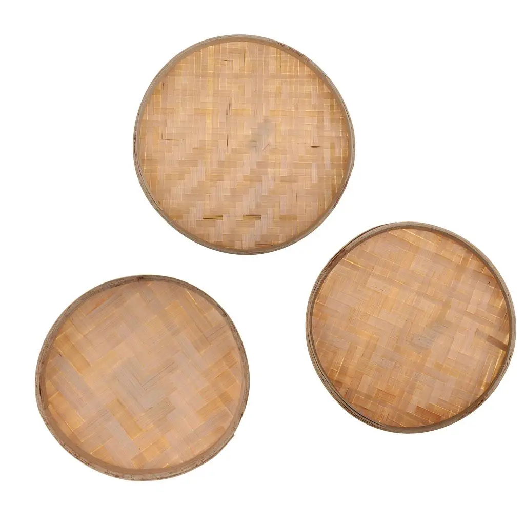 Round Bamboo Sieve Handmade Bamboo Weaving Baskets Kitchen Fruit Plate