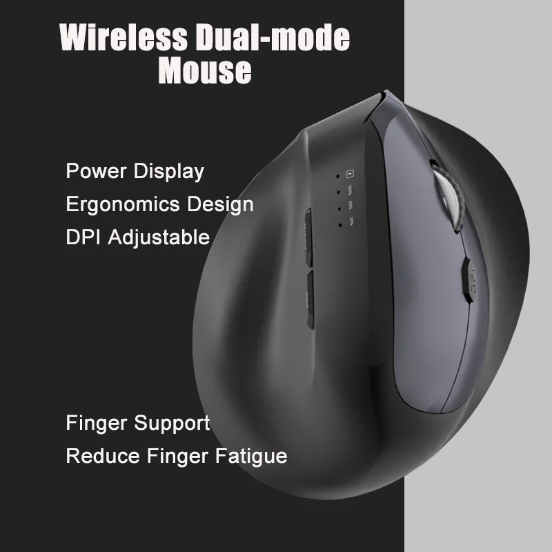 Wireless Dual-mode Mouse Vertical Ergonomics Design Mause Rechargebale DPI Adjustable Button Power Display Office Use Play Game