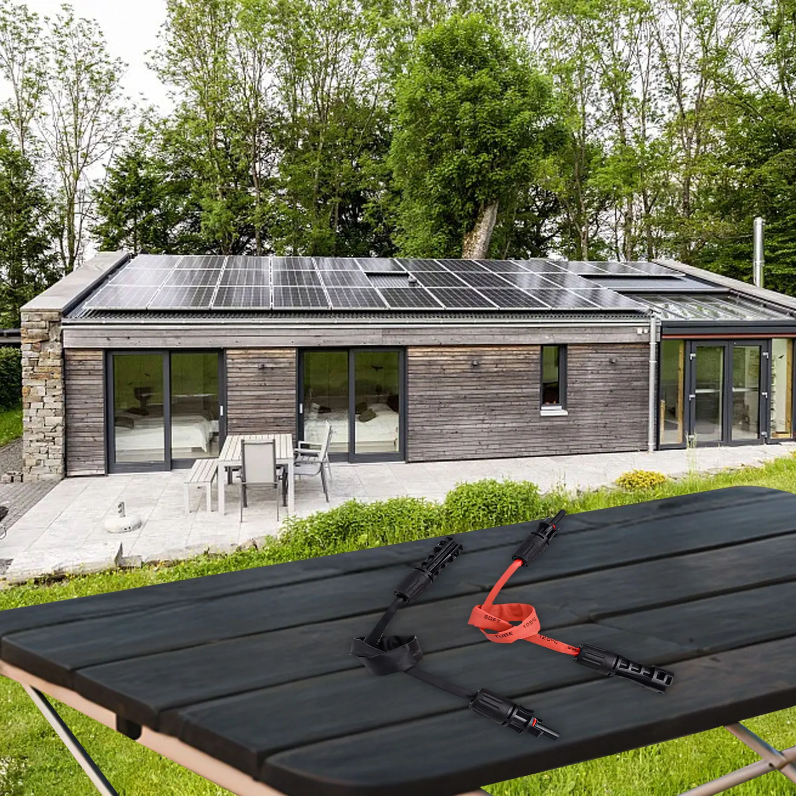 2 Pairs Ultra Flat Solar Panel Extension Cable 42cm Silver Plated Copper For Inverter Connection Photovoltaic Wire Black Red