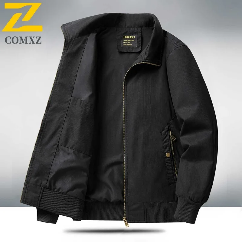 

COMXZ Stand Collar Windbreaker Coat Baggy Wrinkle Free Outdoor Office Golf Business Jackets Jacket with No Hood Men Cloting