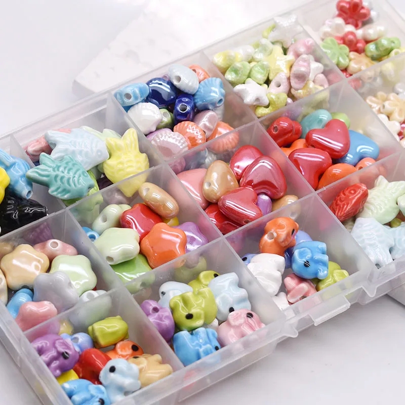 Mixed 20pcs/lot Ceramics Beads Star Fish Starfish Flowers Elephants Heart Loose Spacer Beads for Jewelry Making DIY Bracelet