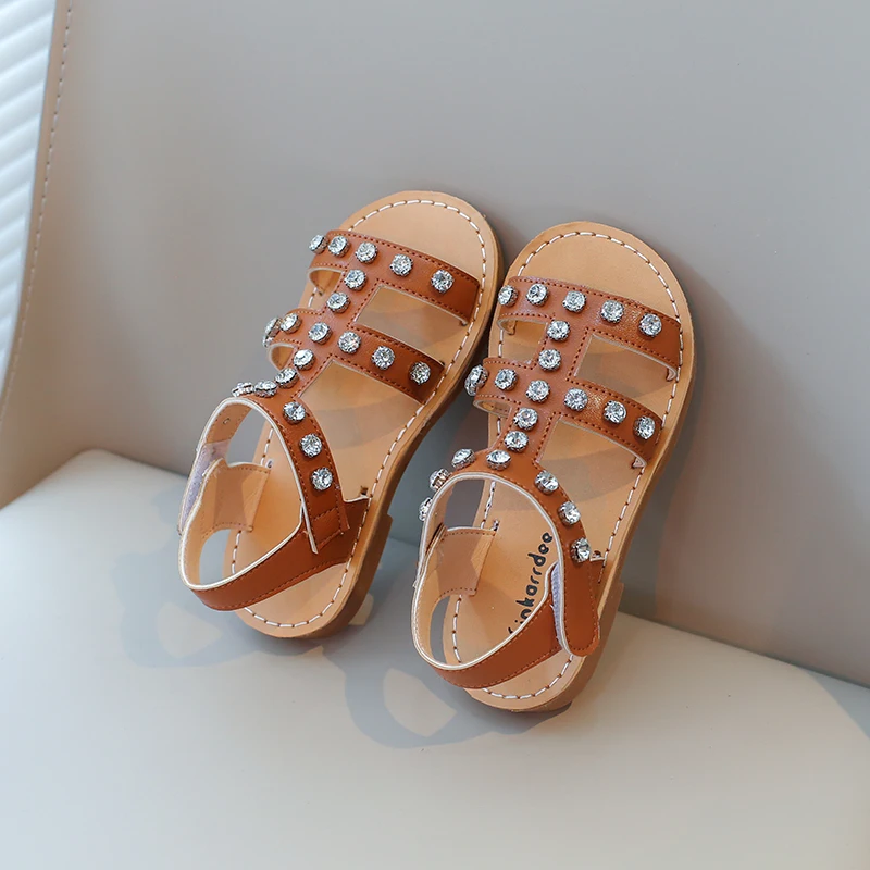 Girls Gladiator Sandals with Crystal Kids Glitter Rhinestone Summer Sandals Classic Beach Shoes Kids Water Shoes Princess Soft