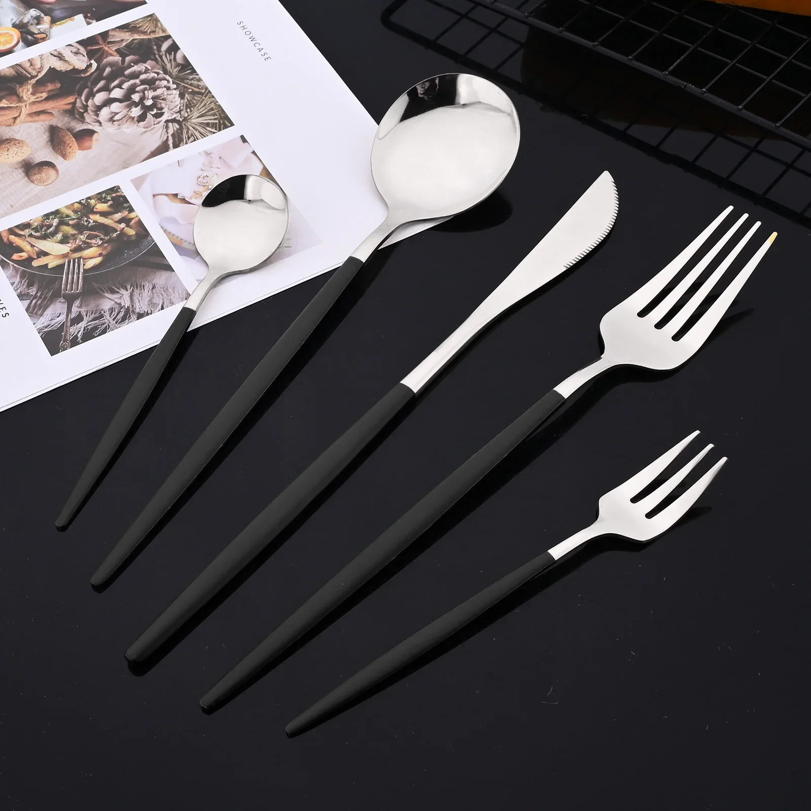 Black Silver Cutlery Set Dinnenrware Set Stainless Steel Flatware Dinner Knife Fork Spoon Tableware For Home Service for 5