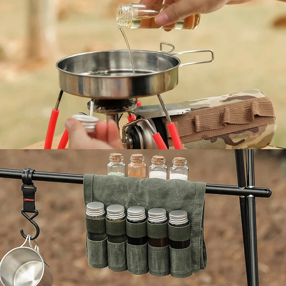 

1 set 9 Spice Jars Camping Storage Bag Travel Kit Outdoor Pouch Foldable Canvas Portable Holder Lightweight Compact Gardening