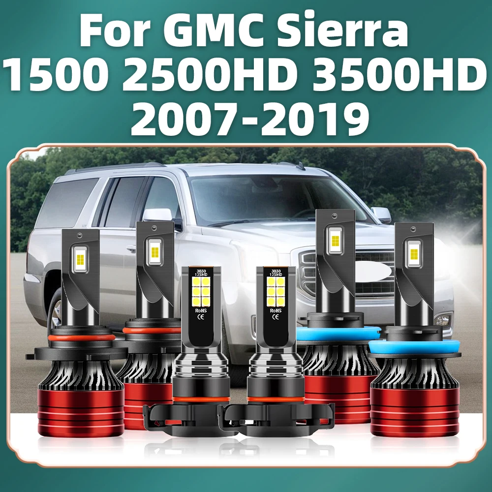 

For GMC Sierra 1500 2500HD 3500HD 2007 2008 2009 2010 2011 2012-2019 6000K Car LED Headlight 20000LM Auto Fog Bulb 9005 H11 5202