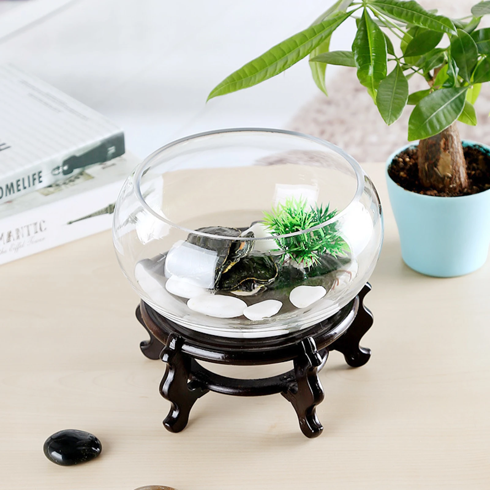 

2Pcs Transparent Round Glass Fish Bowl Hydroponic Container Desktop Vase for Fish Flowers Garden Decoration Round Vase
