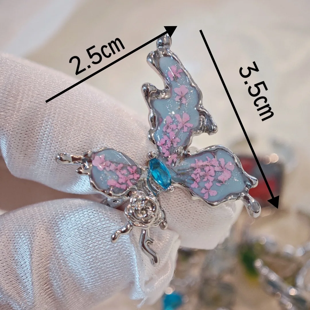 3337 بالجملة الملونة المجففة زهرة الفراشة زهرة خاتم خمر اليدوية زهرة حقيقية حلقة مفتوحة هدية عيد الميلاد عيد ميلاد #2