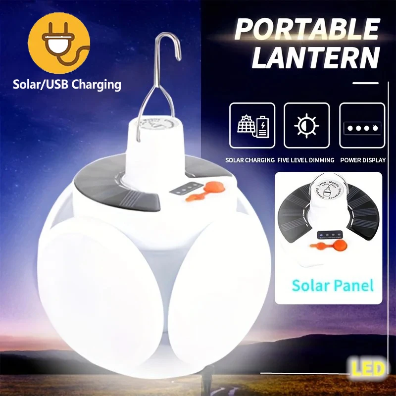 

Solar Outdoor Folding Light Portable USB Rechargeable LED Bulb Search Lights Camping Torch Emergency Lamp for Power Outages