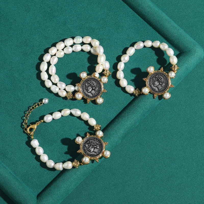 Vintage Cameo Coin Pearl Bracelets For Woman Wedding Luxury Designer Charm Gold Color Antique Banquet Jewelry High Quality 2026