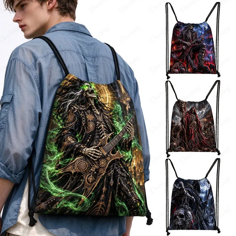 Horror Cool Grim Reaper Graphic Pattern Backpack EHorror Grim Reaper Pattern Women Drawstring Bag Large Storage Bag Shoes Holder