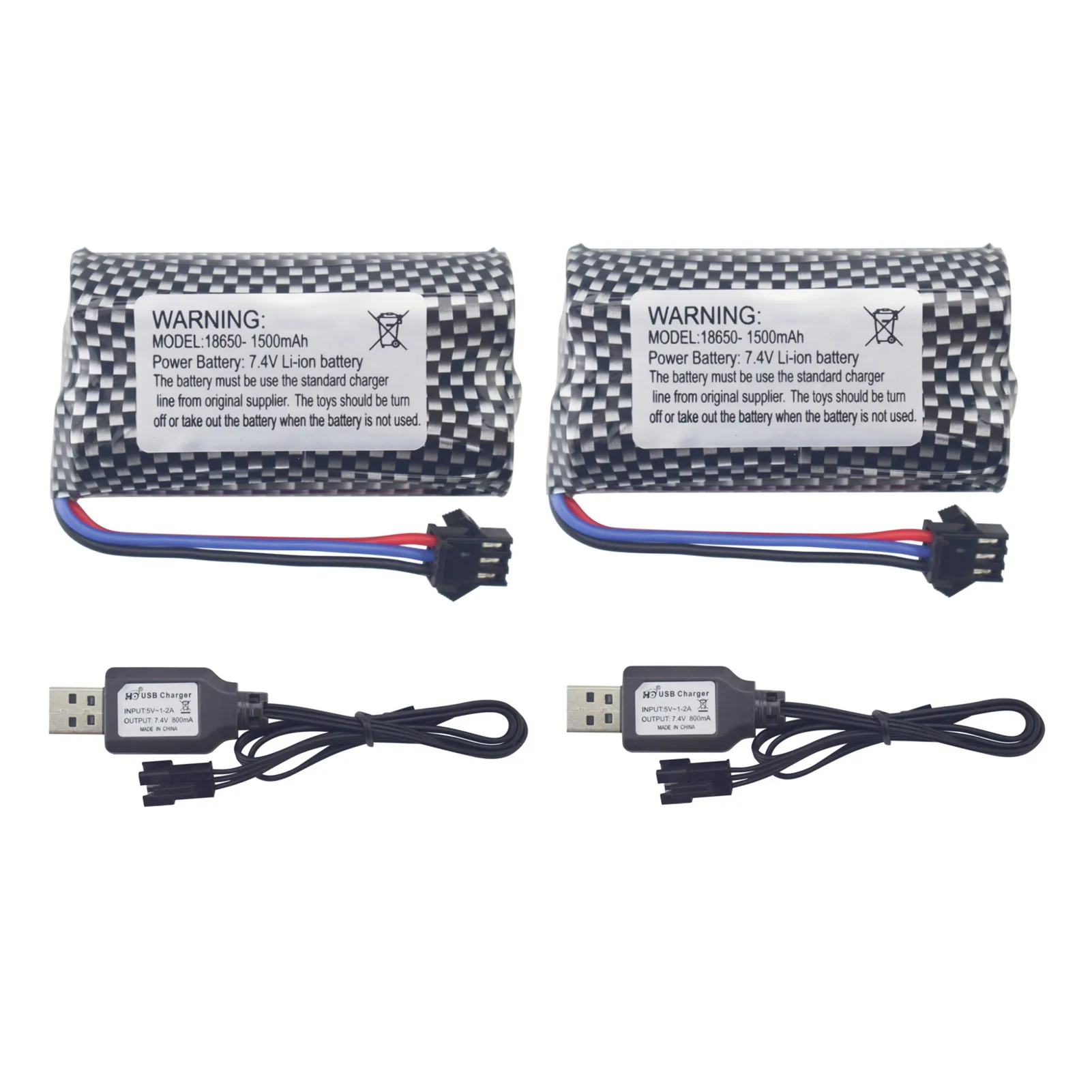 

2PCS 1500mAh SM-3P Plug Lithium Battery+USB Charging Cable Applicable To DE43 DE60 RC Racing Car 1575 Dump Truck Engineering Car