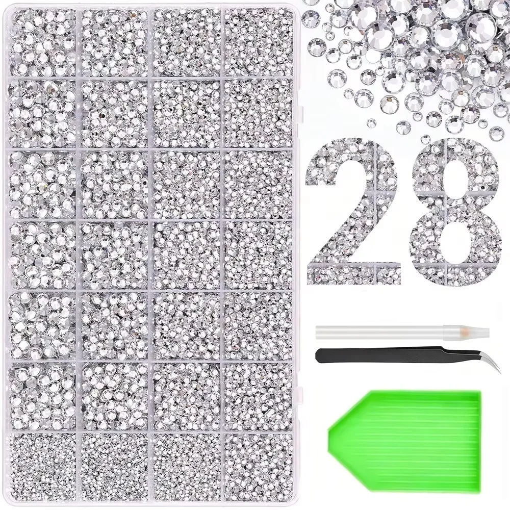 Kit de 32000 strass en résine transparente à dos plat de 2-6 mm pour la décoration de vêtements et de gobelets