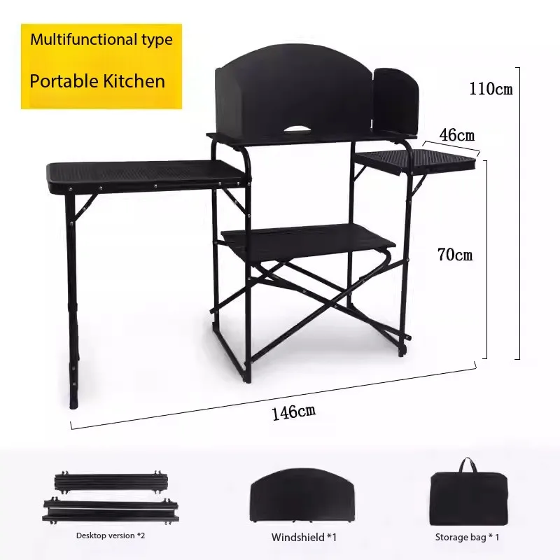 

Enjoy Outdoor Multifunctional Mobile Kitchen Camping Picnic Party Aluminum Alloy Folding Dining Table with Locker