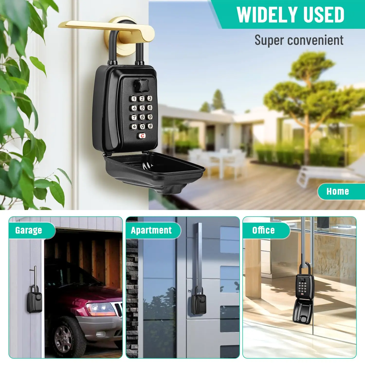 Key Lock Box for Sturdy Waterproof Hanging Lock Box for House 12-Digit Combination Resettable Large Capacity Security Lockbox