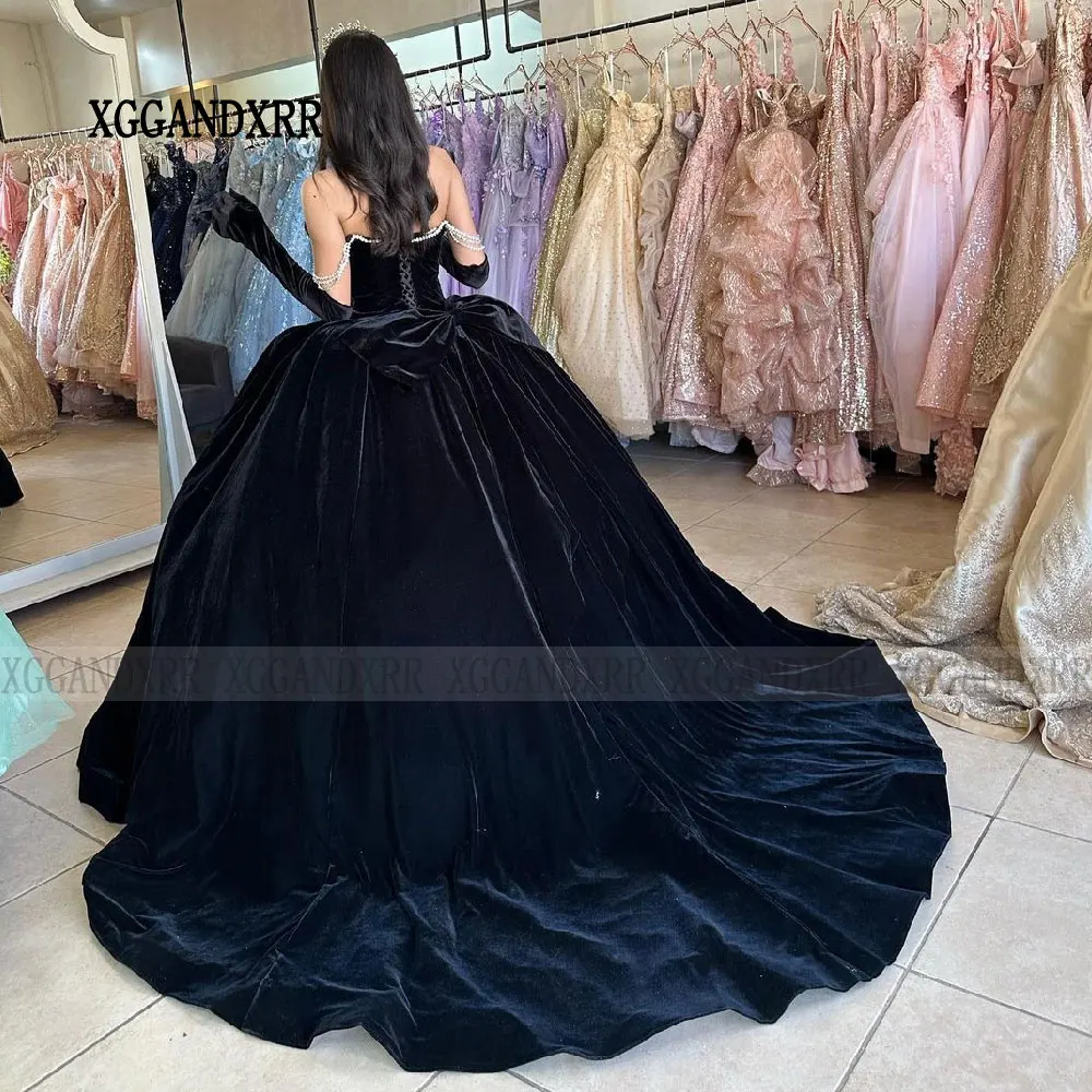 New In Velvet Quinceanera Dresses 2024 Black Green Burgunday Sweet 15 16 Girls Brithday Party Gown Puffy Princess Long Evening