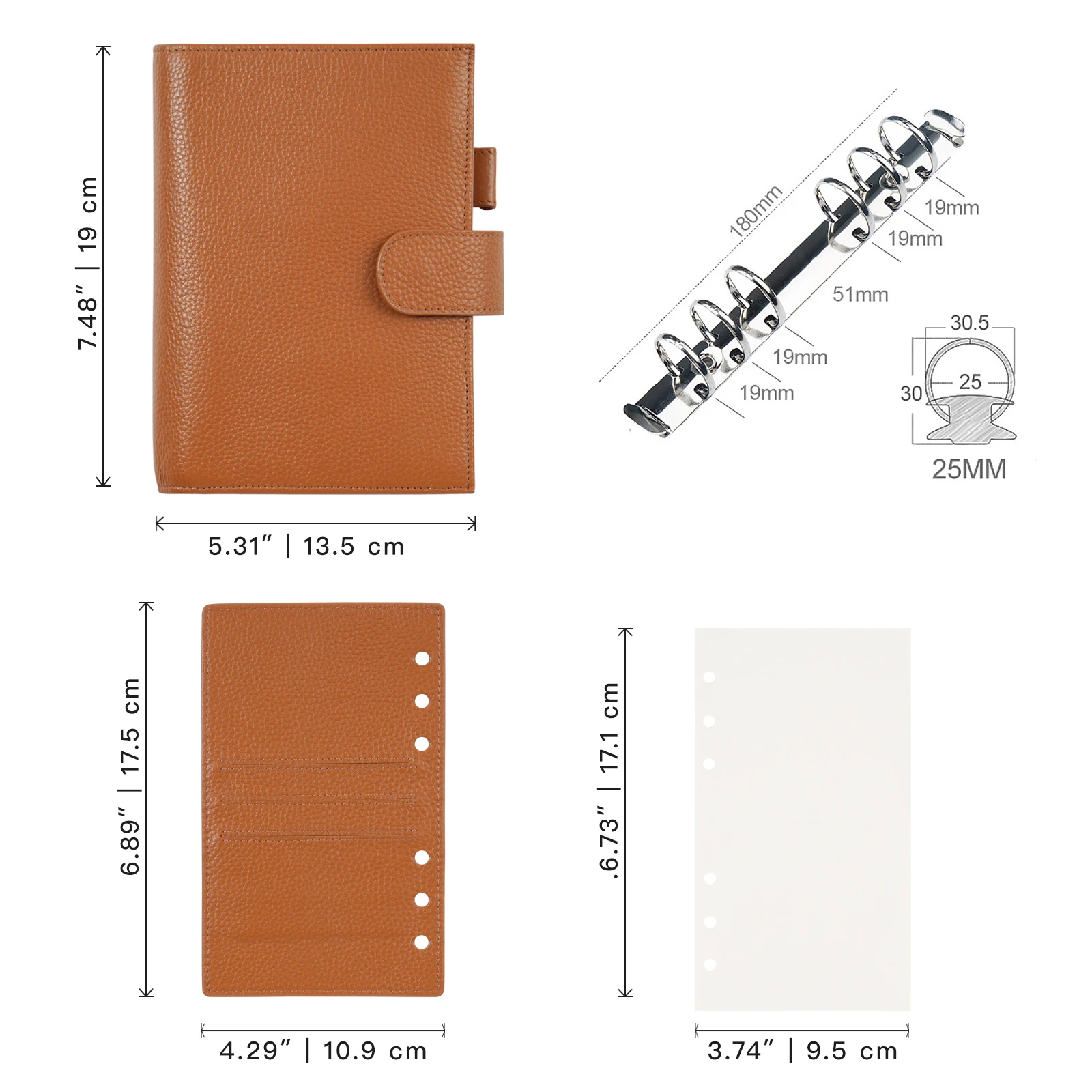 Moterm Regular 2.0 Series Personal Size Rings Planner Genuine Cowhide Pebbled Grain Notebook Organizer Journey Sketchbook Diary