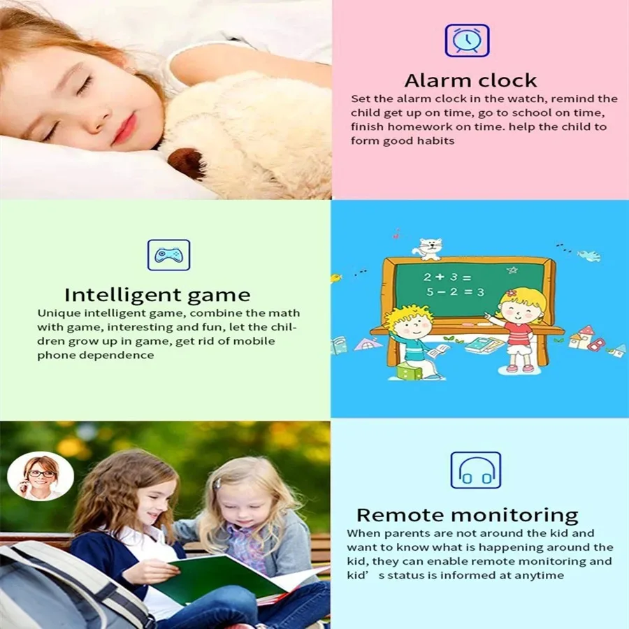 Kids Smart Watch Phone Math Game Flashlight LBS Location SIM Card 2G Call Camera SOS Back Monitor Children Smartwatch Clock Gift