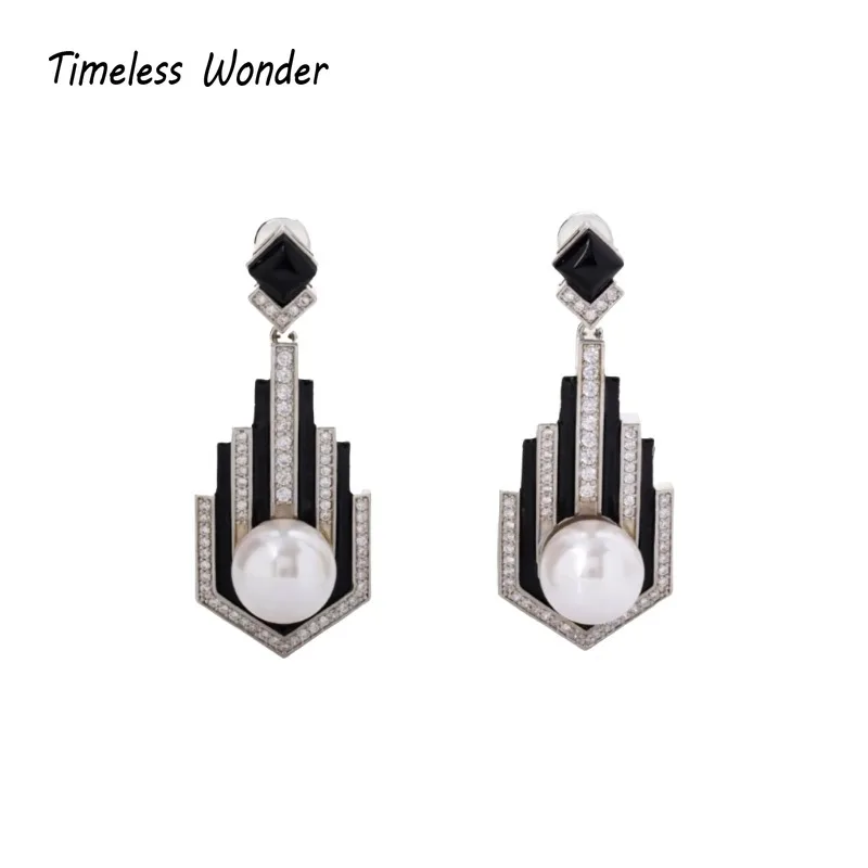 

Timeless Wonder Fancy Enamel Zircon Geo Stud Earrings for Women Designer Jewelry Sweet Gift Rare Top Classy Style 3346