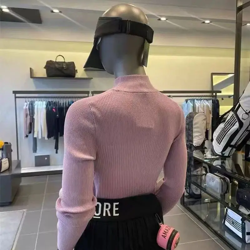 Women's Performance Golf Knit, Mock Neck Long Sleeve with Print, Slim Fit Spring Fall Top