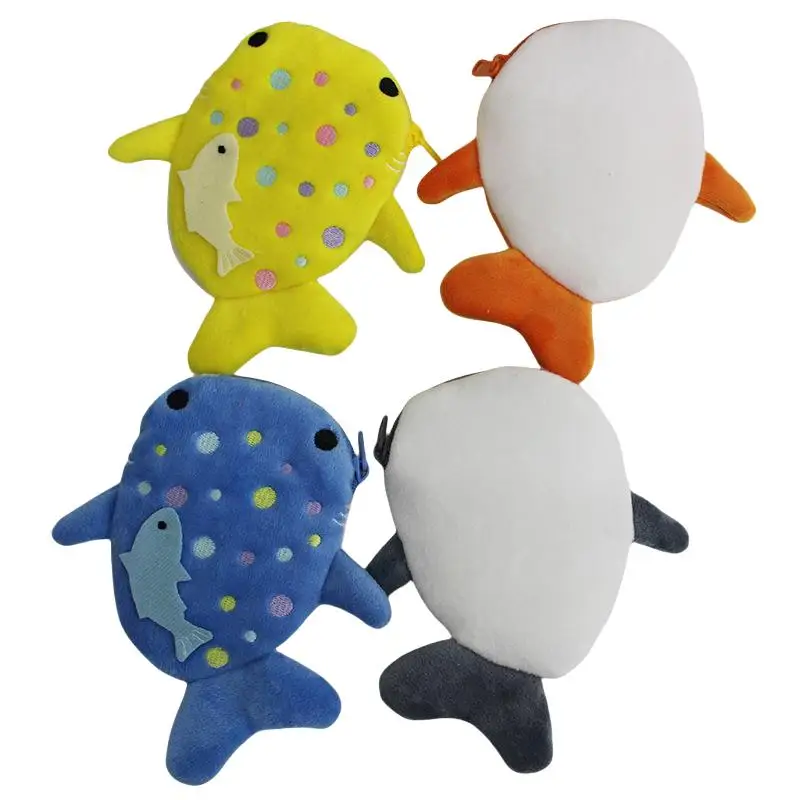 1 Piece Plush Zipper Coin Wallet Fashion Cute Blue Shark Mini Whales Coin Purse Women's Small Change Bag Key Earphone Pouch