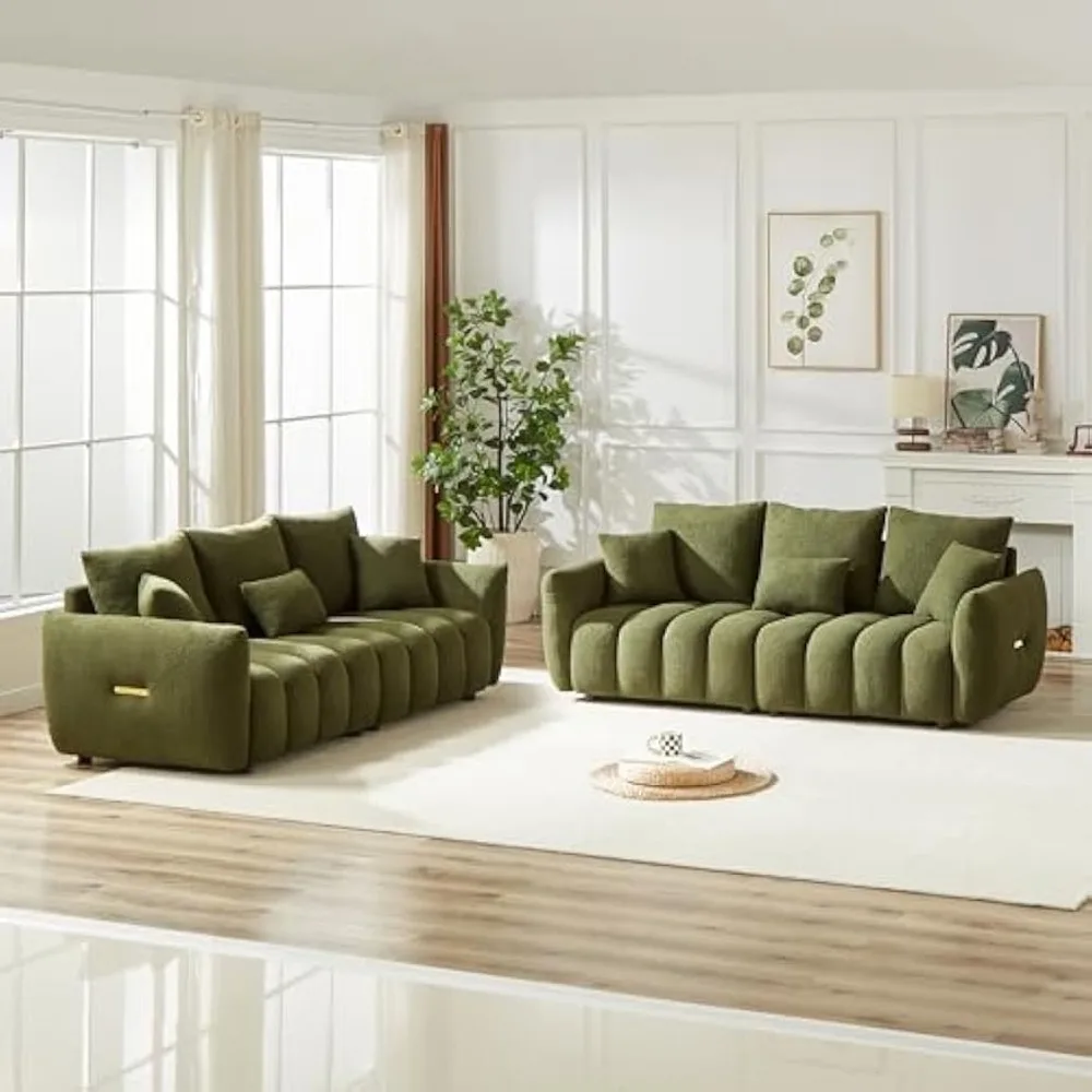 3 Seater + 3 Seater Combo Sofa Modern Living Room Sofa, Teddy Sofa, Wooden Frame, 6 Cushions, Apartment Sofa Furniture  Couch