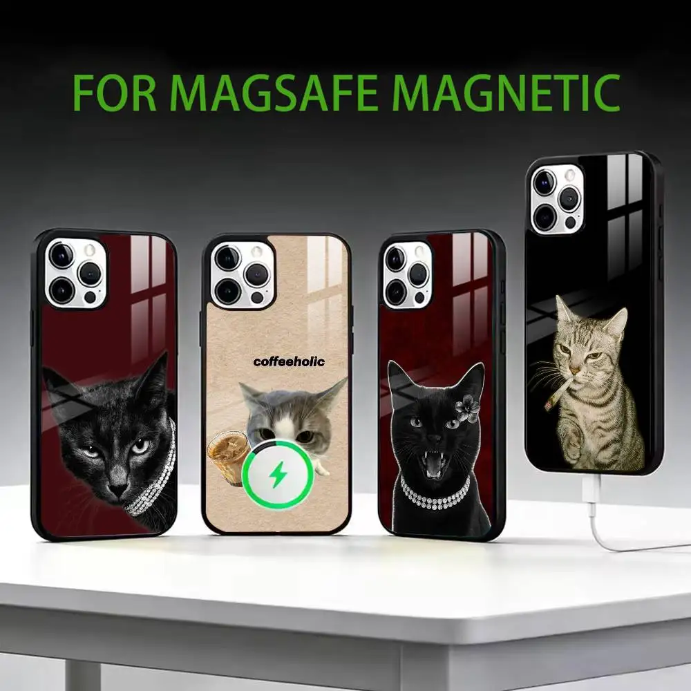 C-Cartoon F-Funny Cat Phone Case For iPhone17,16,15,14,13,12,11 Plus,Pro Max Magnetic For Magsafe Wireless Charging