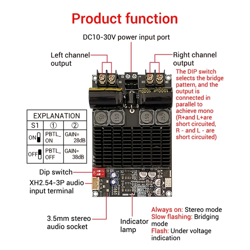 ZK-2001 TPA3221 100WX2 Dual Channel Pure Rear Stage Digital Amplifier Board 200W AMP Bridged Mono Subwoofer Speaker