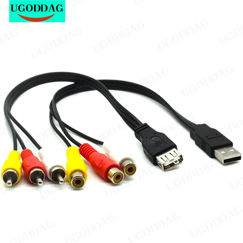 1pc USB Male Plug To 3 RCA Female Adapter Audio Converter Video AV A/V Cable USB To RCA Cable For HDTV TV Television Wire Cord