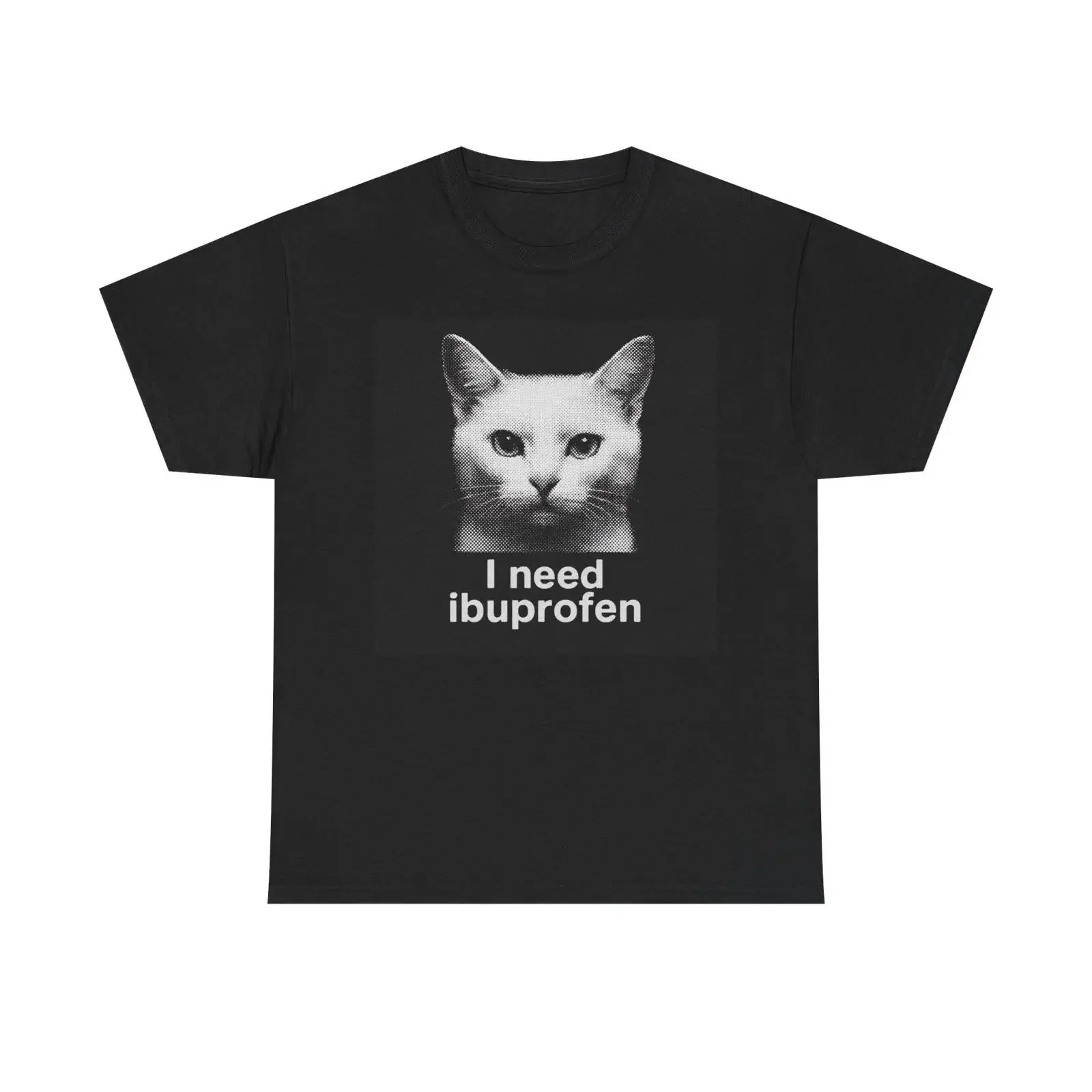 Футболка I Need Ibuprofen с ретро-котом и мемом, винтажная, мягкая, унисекс, дизайнерская одежда, уличный стиль, дышащая, стильная, удобная.