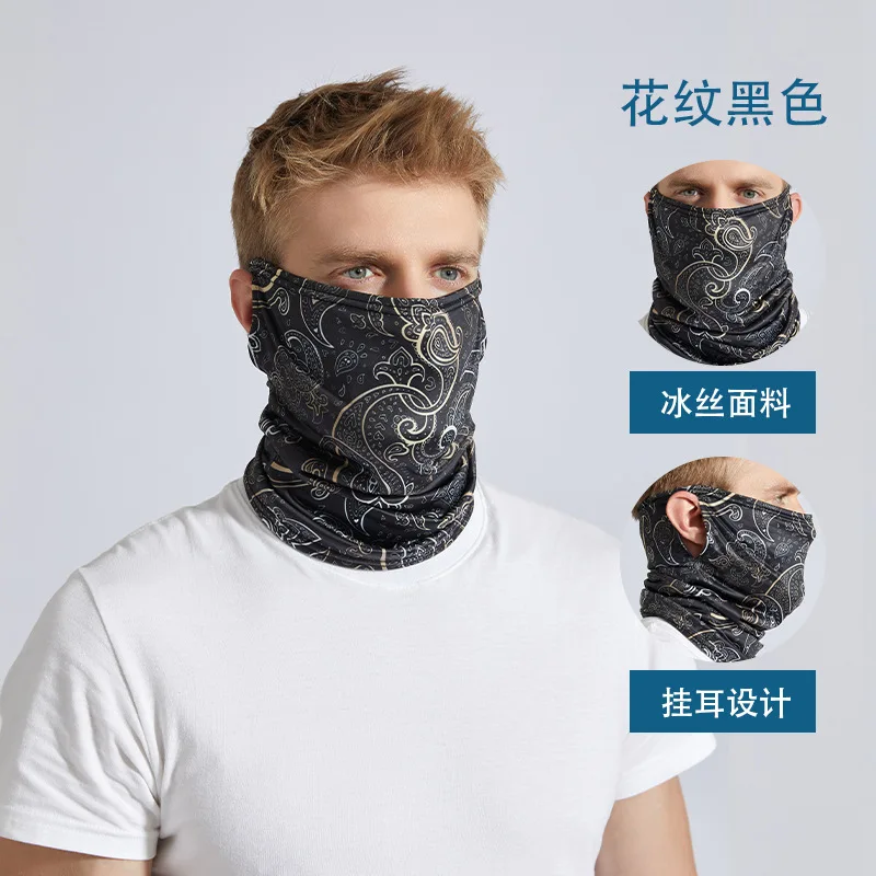 

2024 New Summer Ice Silk Ear Hanging Sunscreen Mask Men's Face Cover Outdoor Sports UV Protection Women's Headscarf Scarf Cover