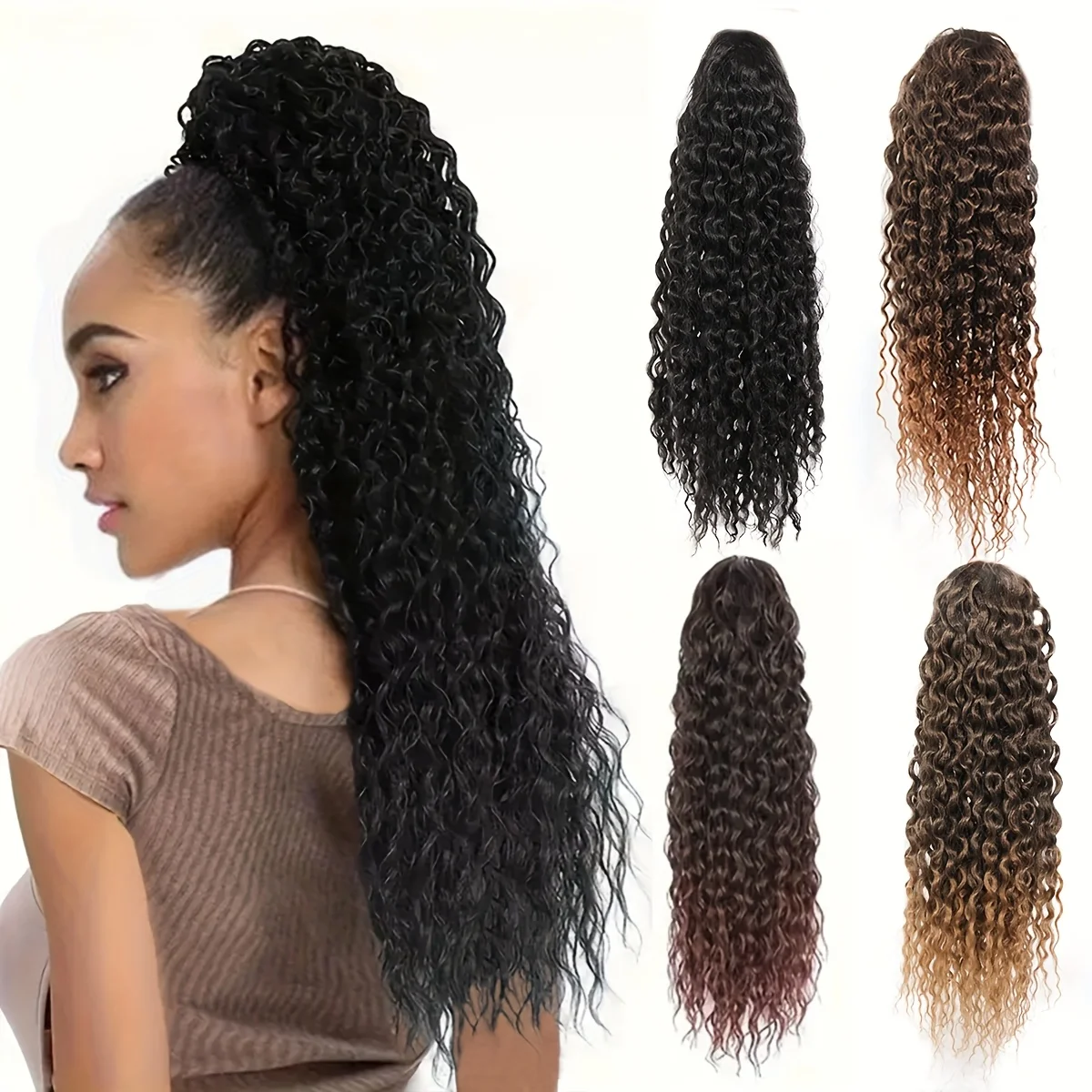 

Synthetic 24inch Long Curly Wave Drawstring Ponytail HairPieces Extension Heat Resistant Clip in For Women Girl