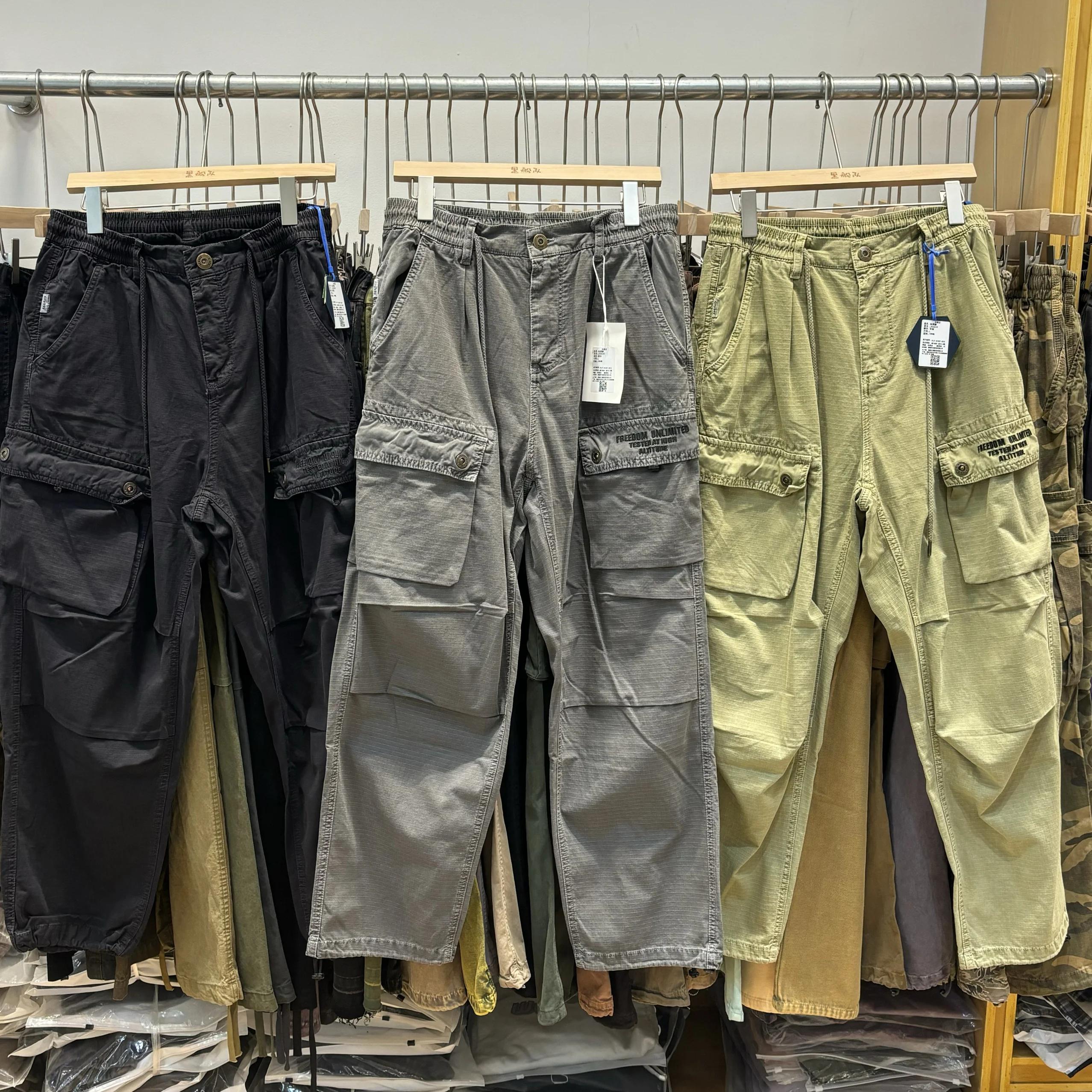 

Retro Waed Plaid Cotton Work Trousers for Men with Multiple kets Casual y Sle Loose Fit Long Pants Autumn Wear