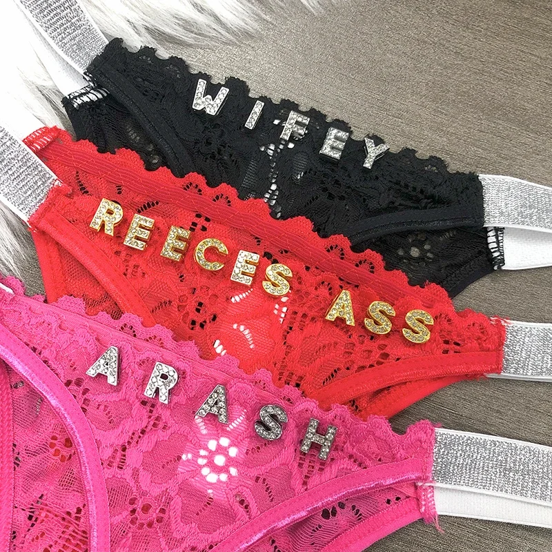 Customized Letter Sexy Lace Thong Panties for Women Custom G-String Name Jewelry Underwear Sexy Lady Bikini Hot Wife Gift