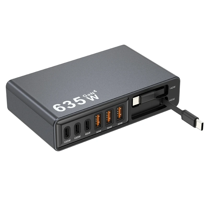 Super Sale 635W 8-in-1 Charging Station,140W Retractable USB C Cable GaN Fast Charger for MacBook Pro IPhones Samsungs EU Plug