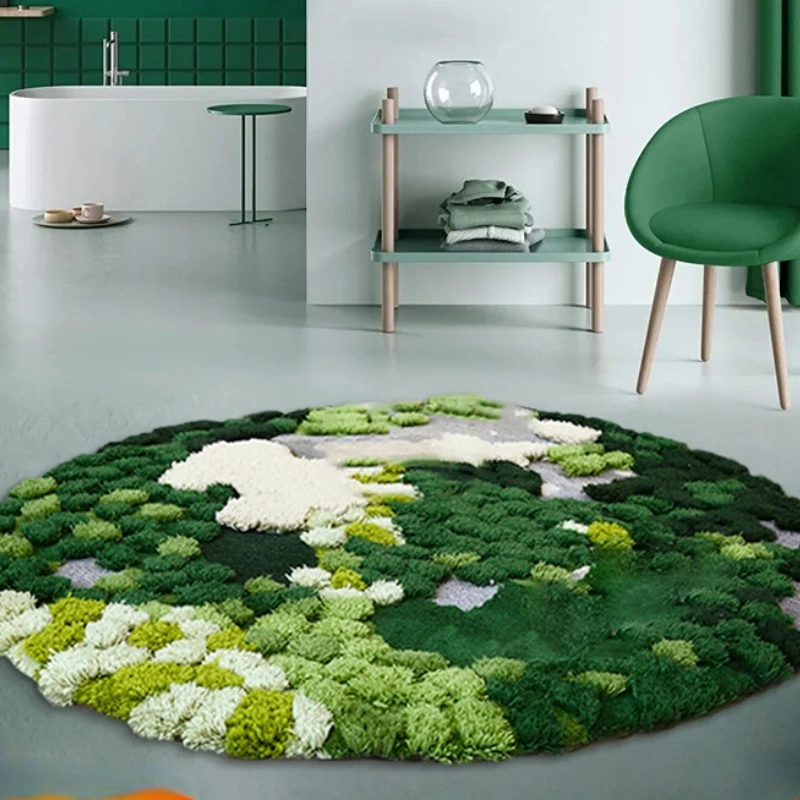 

3D Round Moss Forest Tufting Wool Carpet for Living Room Bedroom Bedside Rug Custom Luxury Green Third Dimension 120x120cm Mat