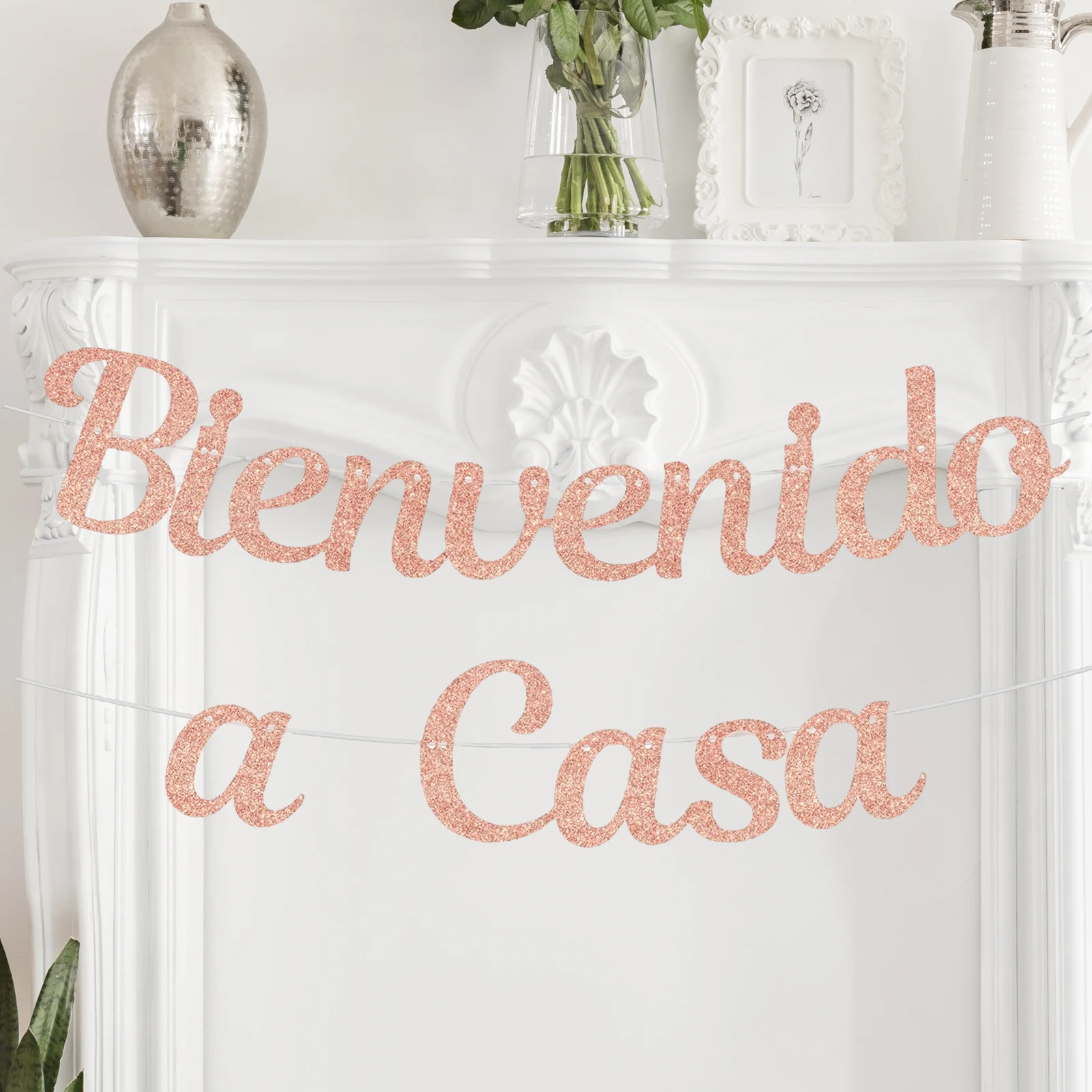 لافتة ترحيب منزلية إسبانية Bienvenido a Casa، ديكور حفلات ترحيب فييستا المكسيكية، لافتة ترحيب منزلية باللون الذهبي الوردي #1