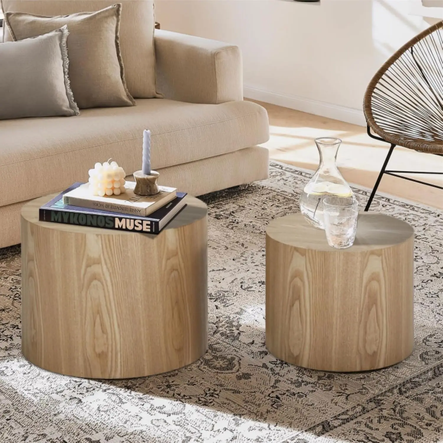 

Nesting Coffee Table Set Of 2, Wood Round Coffee Table, Modern Coffee Table For Small Space Living Room, Wood Color