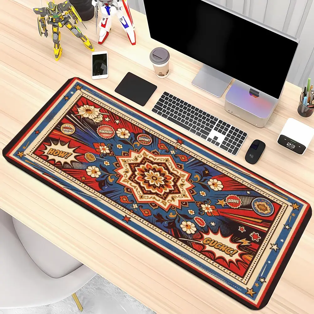 Red Blue Ethnic Persian Rug Pattern Gaming Mouse Pad Precision Tracking Non Slip Base For Boho Dorm